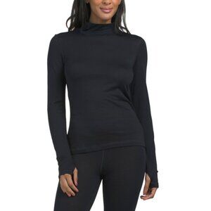 WICKED WOOL Black Merino Wool Base Layer Mock Neck Top